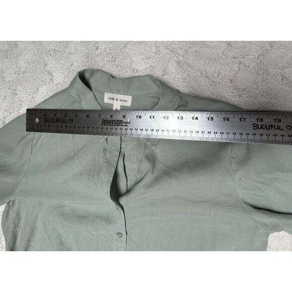 Cloth & Stone Tie-Front Tencel Button Down Shirt Ash Green Medium Long Sleeve - Picture 7 of 10
